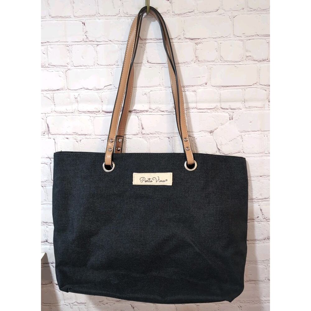 PORTO VINO Wine Purse Black Tote Hidden Leakproof Insulated Bag Top Handles New